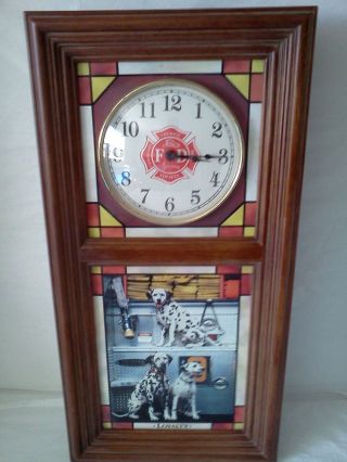 The Firefighters Stained Glass Clock By The Danbury Dalmations Lights Up