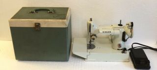 Vintage Rare 1964 Singer 221k White Featherweight Sewing Machine W/ Case