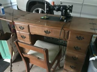 Vintage Pfaff 130 Sewing Machine In Cabinet W/ Chair - Germany