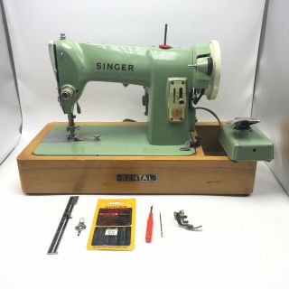 Vintage Green Singer 185k Sewing Machine W/ Foot Pedal Made In Canada
