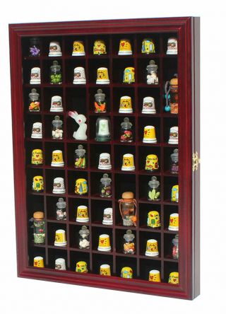 59 Thimble Display Case Shadow Box Wall Rack Cabinet,  Glass Door Cherry Finish