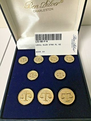24kt Gold Plated Blazer Button Set By Ben Silver,  Scales Of Justice / Attorney