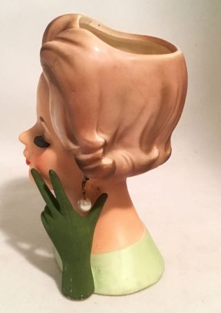 Rare Vintage 1950’s 6” Napcoware Lady Head Vase C6428 Green Glove with Daisies 3