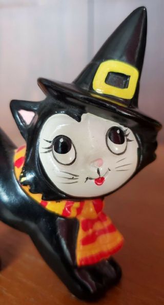 Vintage Lefton Halloween Black Cat Kitten W/ Witch Hat Figurine 3 - 3/4 " H