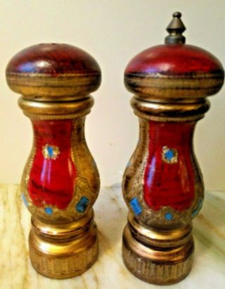 Salt And Pepper Shakers Vintage Italian Wooden Red Florentine