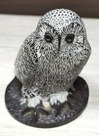Vtg Owl Carving Made In Canada " Nature Stone " Black Perching Flat Base Standing