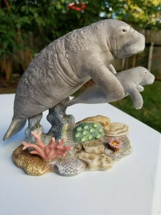 Vtg Maruri Usa Manatees Figurine Wonders Of The Sea Fine Porcelain Ws - 9403