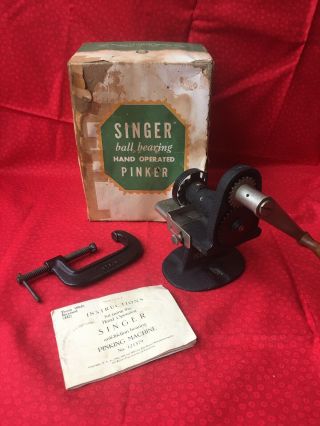Vintage Singer Hand Operated Pinker Cutting Machine Instructions Box Clamp Blade
