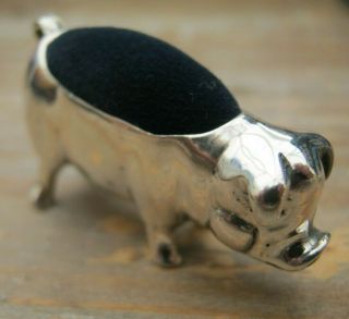 Novelty Edwardian Style Hallmarked Solid Sterling Silver Pig/Sow Pin Cushion 2
