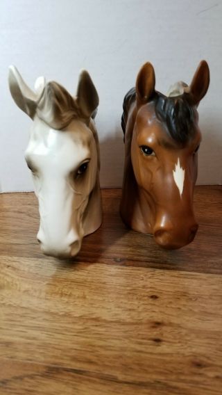 2 Vintage Lefton Horse Head Vase Planter H1953 White Horse & Brown Horse Pretty 2