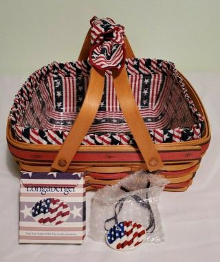 Patriotic Longaberger 4th Of July Basket W/liner,  Tray,  Tie On And Handle Tie