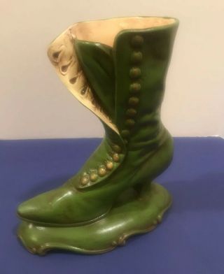 Vintage Victorian Atlantic Mold Ceramic Shoe Boot Antique Vase Collectible Decor