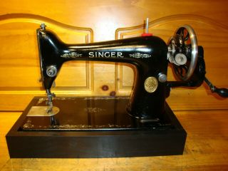 Antique Singer Sewing Machine Model 66,  Hand Crank,  Leather,  Serviced,  Aa719862