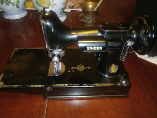 Black 1949 Singer Featherweight 221 - 1 Sewing Machine With Case & All Accessories