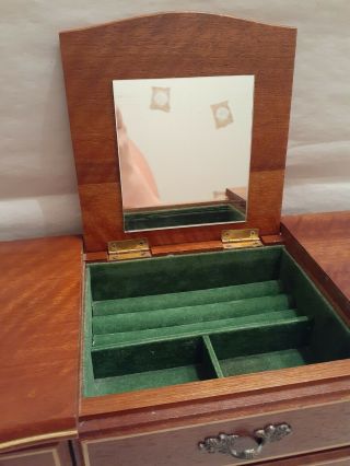Vintage Footed Wood Jewelry Music Box with Mirror,  plays 