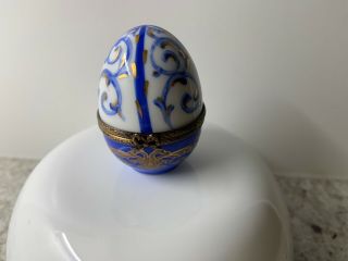 Peint Main Limoges Trinket - Royal Egg Shaped Box Signed MCLS 2