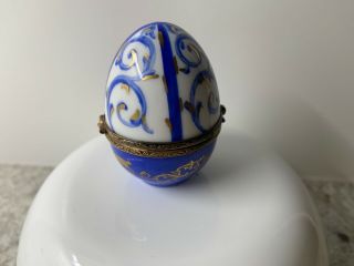Peint Main Limoges Trinket - Royal Egg Shaped Box Signed MCLS 3