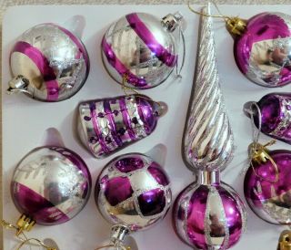VINTAGE CHRISTMAS DECORATIONS - FULL BOXED SET OF 15 - PURPLE & SILVER 2