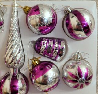 VINTAGE CHRISTMAS DECORATIONS - FULL BOXED SET OF 15 - PURPLE & SILVER 3