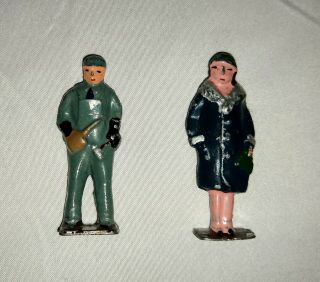 Vintage Miniature Cast Iron People Figurines Man And Woman Japan
