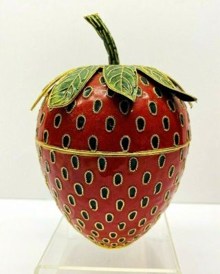 Red Cloisonne Enamel Strawberry Shaped Trinket Box 6 " Tall