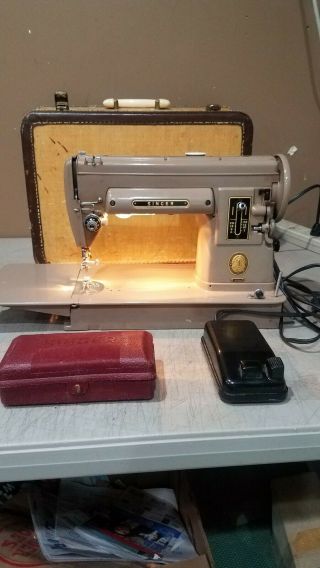 Singer 301a Long Bed Slant Needle Sewing Mach.  W/ Case,  Access