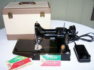 1960 Red S Model Singer Featherweight 221k Sewing Machine Case Acces Grea