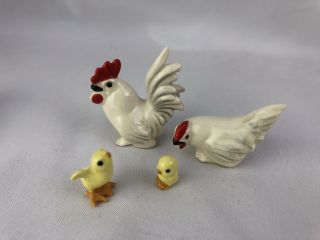 VINTAGE 4 - PIECE BONE CHINA CHICKEN FAMILY MINIATURE FIGURINES ROOSTER HEN CHICK ' 2