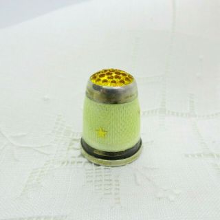 Sterling Silver Guilloche Enamel Thimble Germany Yellow Stars Amber Glass Top