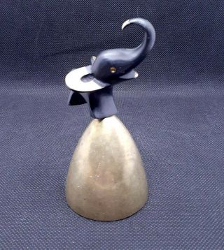 Vintage Elephant Brass and Black Bell Made in India Hand Crafted and Etched 1970 3