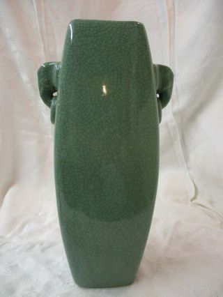 Vintage Seymour Mann China Blue Vase Green Crackle With Elephant Head Handles