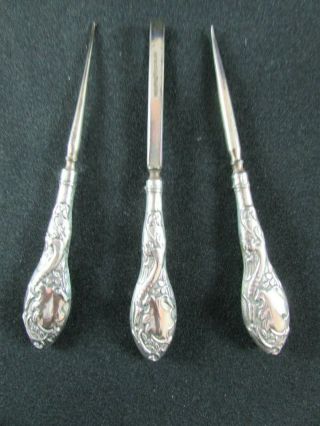 Three Silver Handled Needlework Tools Birmingham 1902