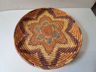 Vintage Large Round Wicker Rattan Serving Tray Flat Woven Circle Centerpiece
