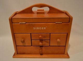 Vintage Wood Singer Sewing Box Multi Storage Drawers Filled With Accessories
