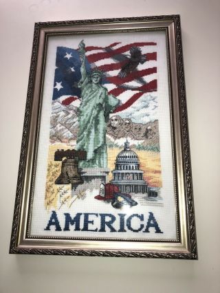Needlepoint Canvas American Flag,  Eagle,  Statue Of Liberty Patriotic