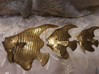 Vintage Brass Angel Fish Wall Hanging Set Nautical Mid Century Modern Mcm