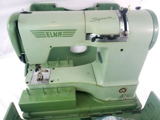 Vtg Elna Supermatic Sewing Machine With Accs
