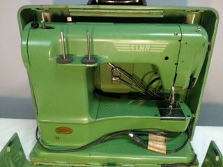 Vintage Mid - Century Elna Supermatic Sewing Machine Complete W/case & Accessories