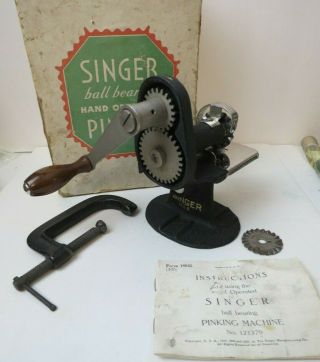 Vintage Singer Hand Operated Pinker Cutting Machine Instructions Box Clamp Blade