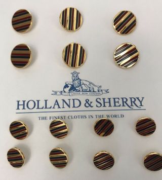 Holland And Sherry Gold Blazer Buttons Red Blue Striped Set Of 14