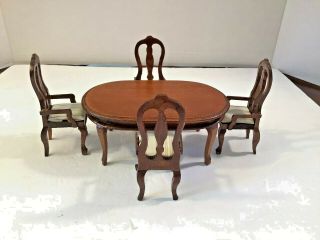 5 Pc Dollhouse Miniature Wood Dining Room Set 4 Chairs