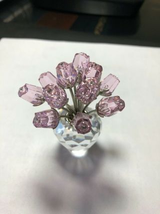 Swarovski Crystal Bouquet Of A Dozen Pink Roses In A Vase Swarowski Swan On B