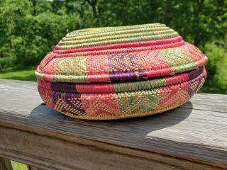 Oval Coiled Colorful Sweetgrass Basket With Secure Lid