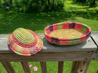 Oval Coiled Colorful Sweetgrass Basket With Secure Lid 2