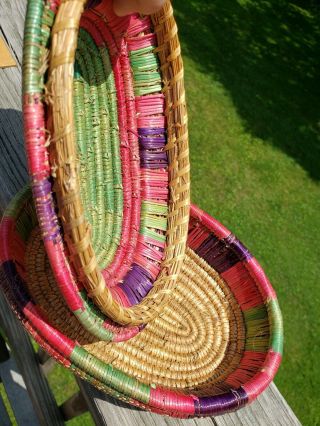 Oval Coiled Colorful Sweetgrass Basket With Secure Lid 3
