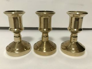 Vintage mid century turned polished brass 3 candlestick holders ITALY LV 2