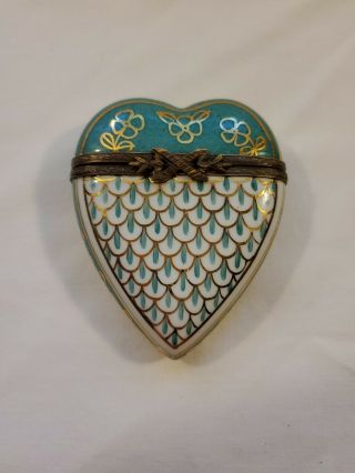 Peint Main Limoges Hinged Trinket Heart Box