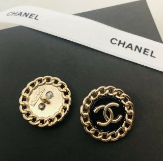 Set Of 2 Vintage Chanel Stamped Gold Chain Metal Buttons 20mm