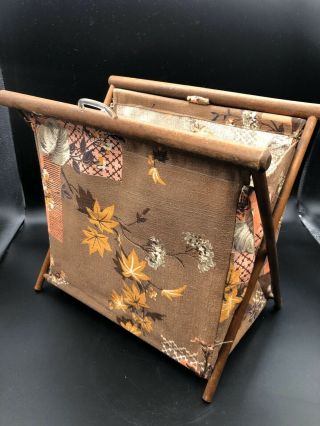 Vintage Folding Sewing Basket Tote Fabric Knitting Bag Mid Century Modern