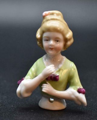 Rare German Porcelain Half Doll Arms Away Pincushion Arms Forward